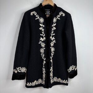 Alexandra Bartlett Wool Cardigan S Floral Embroidered Velvet Boho Lagenlook Art